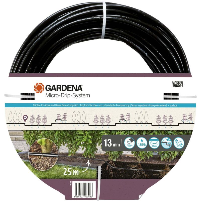 Extension de tuyau à goutteurs incorporés 25 m enterré et en surface. Goutte à Goutte. (13503-20) - Gardena