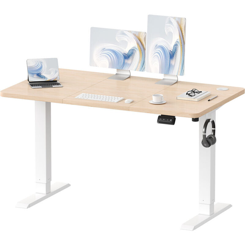Devoko - 100 x 60 cm Bureau debout réglable en hauteur, bureau assis-debout, bureau d'ordinateur avec fonction mémoire, structure métallique robuste,