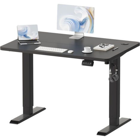 Devoko 100 x 60 cm höhenverstellbarer Stehtisch, Sitz-Steh-Bürotisch, Computertisch mit Memory-Funktion, stabiler Metallrahmen, leiser Betrieb, schwarz