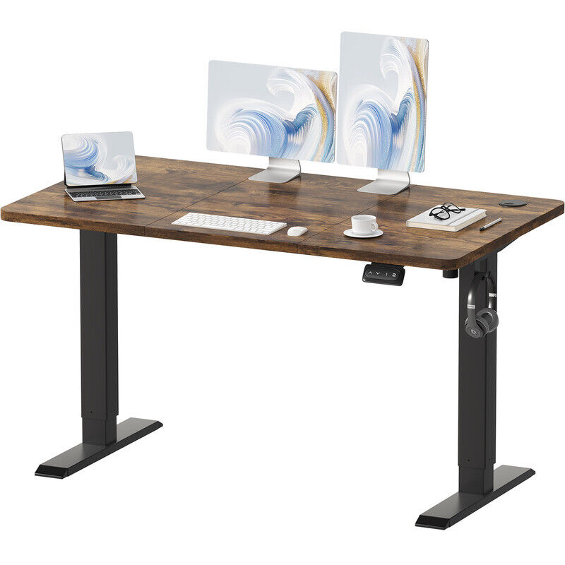 Devoko - 120 x 60 cm Bureau debout réglable en hauteur, bureau assis-debout, bureau d'ordinateur avec fonction mémoire, structure métallique robuste,