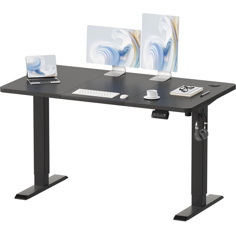 Devoko 120 x 60 cm Bureau debout réglable en hauteur, bureau assis-debout, bureau d'ordinateur avec fonction mémoire, structure métallique robuste,