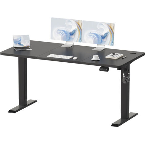 Devoko 140 x 60 cm Bureau debout réglable en hauteur, bureau assis-debout, bureau d'ordinateur avec fonction mémoire, structure métallique robuste, fonctionnement silencieux, noir