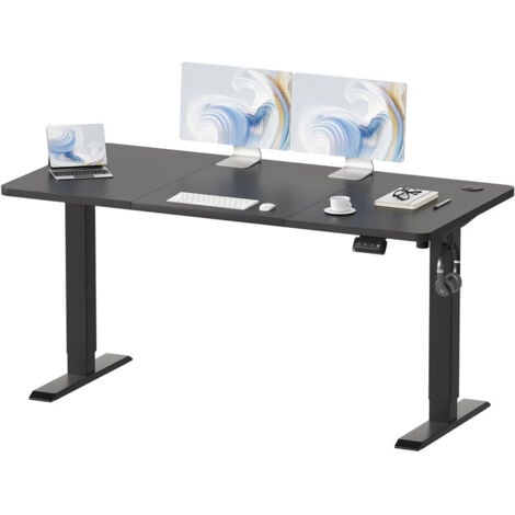 Devoko 140 x 60 cm höhenverstellbarer Stehtisch, Sitz-Steh-Bürotisch, Computertisch mit Memory-Funktion, stabiler Metallrahmen, leiser Betrieb, schwarz