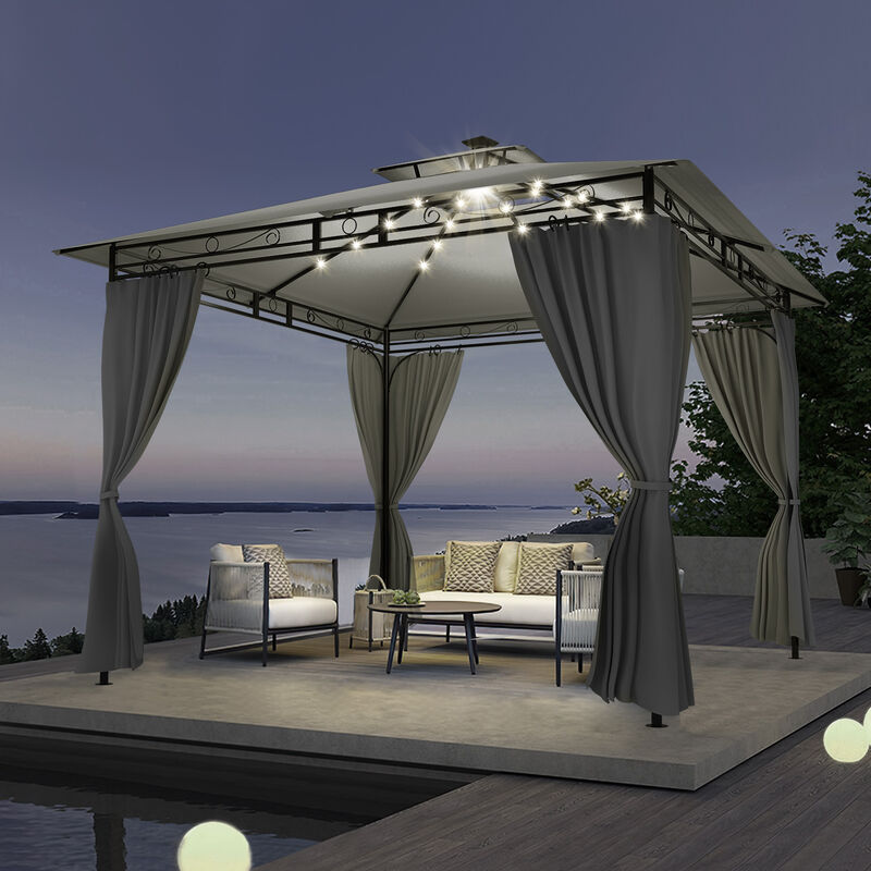 Devoko - 3 x 3m gazebo à double toit imperméable avec éclairage LED,Gris foncé