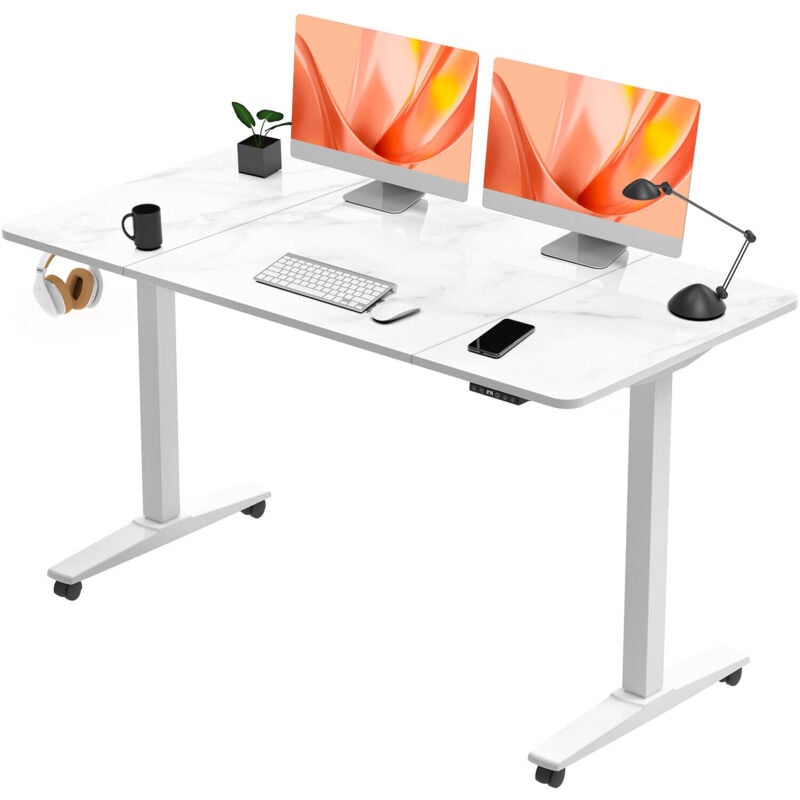 Height Adjustable Electric Standing Desk, 140 70cm Stand up Table White-White - white - Devoko