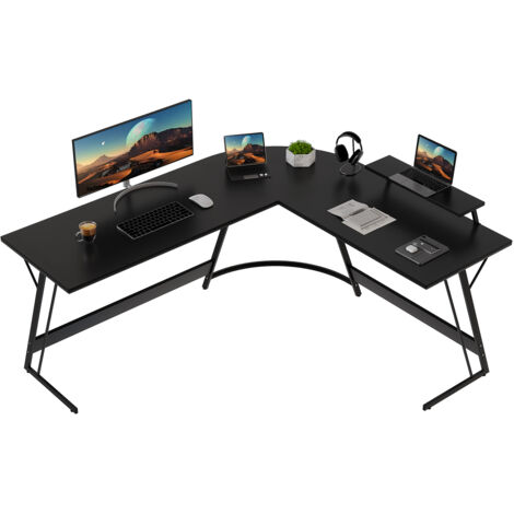 Devoko – Bureau d'angle en L 130 cm – Panneau MDF P2 et cadre métal – Support ajustable – Surface texturée anti-rayures