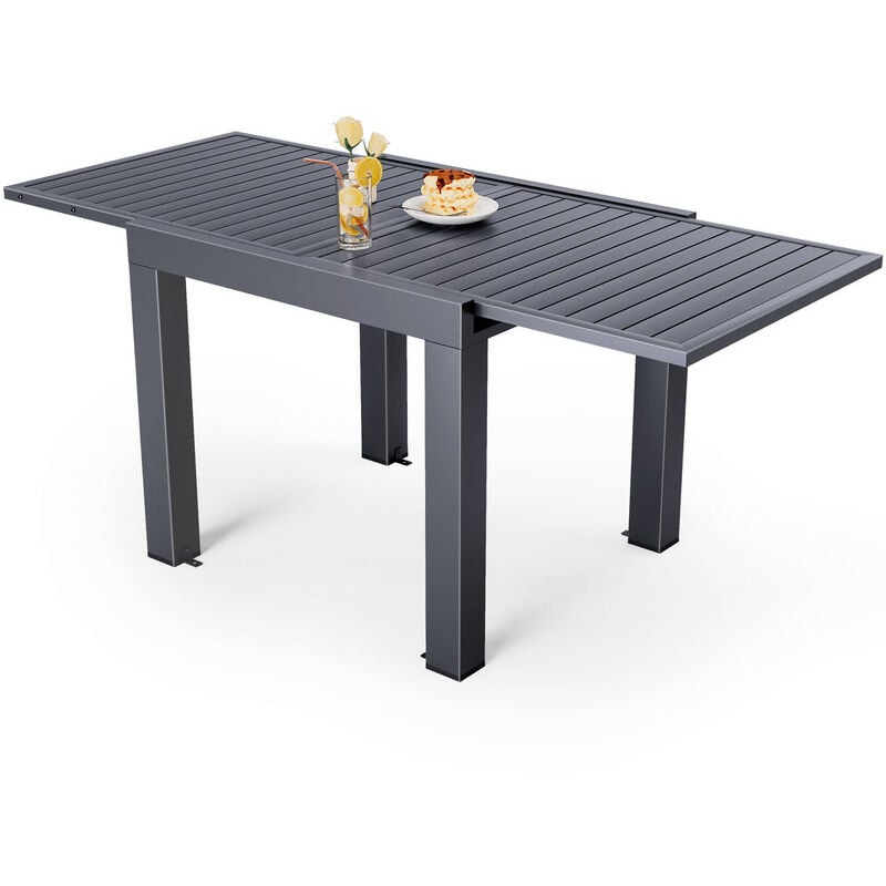 Table de jardin extensible, aluminium, 80-160 x 80 x 75 cm gris foncé - Devoko