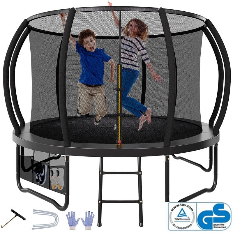 Trampoline Sport saut à l'élastique ceinture de sécurité filet de rangement extérieur jardin taille 366cm trampoline noir Devoko