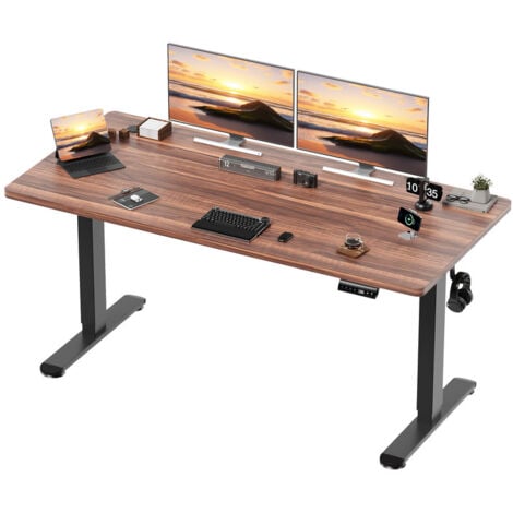 Devoko Bureau électrique réglable en Hauteur 160 x 80 cm avec 4 Commandes à mémoire de Forme Grand Bureau de Protection Contre Les collisions électriques Noyer