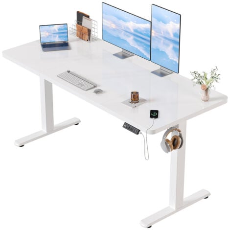 Devoko Bureau élévateur électrique avec chargeur USB, bureau ergonomique réglable en hauteur, bureau debout Smart Panel avec fonctions de mémoire, bureau debout 140 x 60 cm, blanc