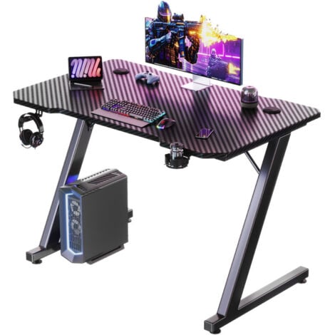 Devoko Carbonfaser-Gaming-Tisch 80 x 52 cm großer Computertisch PC-Gaming-Tisch für das Homeoffice, Gaming-Tisch mit Metallgestell, Kabelablage und Kopfhörerhalterung (schwarz)