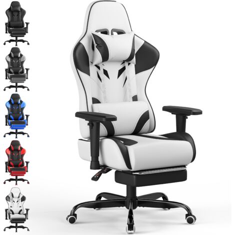 Devoko Chaise de Gaming avec Accoudoirs Réglables, Chaise de Bureau Érgonomique avec Repose-Pieds, Chaise Gamer avec Capacité de Charge 150 kg, Noir Blanc
