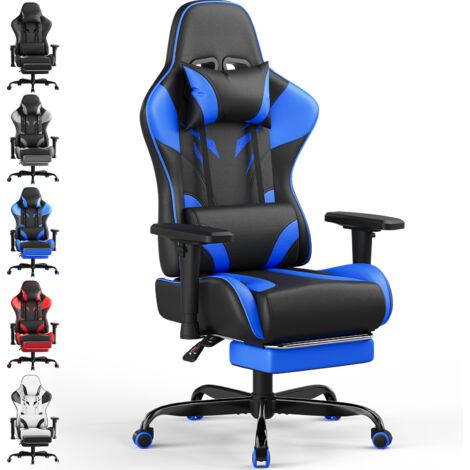 Devoko Chaise de Gaming avec Accoudoirs Réglables, Chaise de Bureau Érgonomique avec Repose-Pieds, Chaise Gamer avec Capacité de Charge 150 kg, Noir Bleu