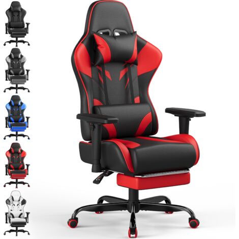 Devoko Chaise de Gaming avec Accoudoirs Réglables, Chaise de Bureau Érgonomique avec Repose-Pieds, Chaise Gamer avec Capacité de Charge 150 kg, Noir Rouge
