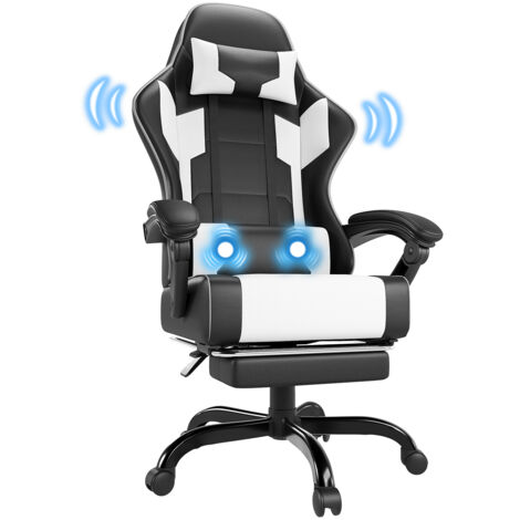 Devoko – Chaise gaming ergonomique blanche – Dossier réglable 90-150° – Supporte 140kg – Coussin lombaire et appui-tête inclus - 121-131cm66cm