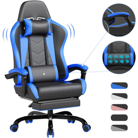 Devoko Chaise Gaming Ergonomique avec Massage Lombaire, Siège Gamer Inclinable 135°, Repose-Pieds, Appui-Tête Réglable, Fauteuil Gaming Adulte en Similicuir, Chaise Bureau Gaming Confortable, Noir Ble