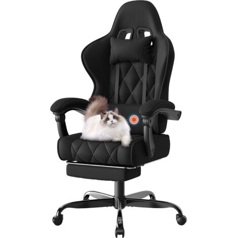 Devoko Chaise Gaming Ergonomique en Tissu, Chaise Bureau Gamer avec Repose-Pieds, Dossier Inclinable, Massage Lombaire, Fauteuil Respirant et Anti-Griffes, Noir