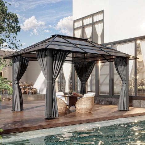 DEVOKO pavillon de jardin en aluminium 3x4m avec parois latérales de toit en PC, gris foncé