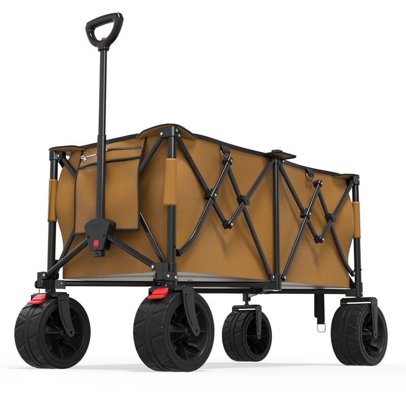 Chariot à roulettes de transport jardin pliable Bâche amovible Chariot d'outillage - brun