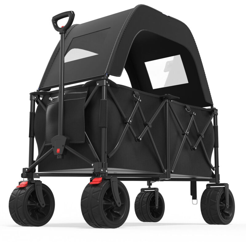 Devoko - Chariot pliable avec frein, chariot 200 kg, tout terrain, pneus larges, noir + carport noir - noir