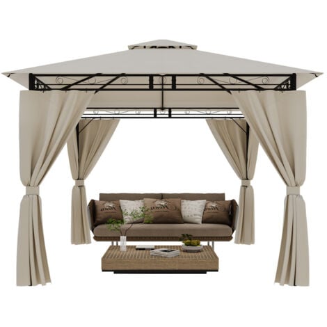 Devoko Tonnelle de Jardin Pop Up étanche, Protection Solaire festive, Protection UV 50+, Tonnelle de Toit étanche à Double Toit, 3x3 mètres, Beige