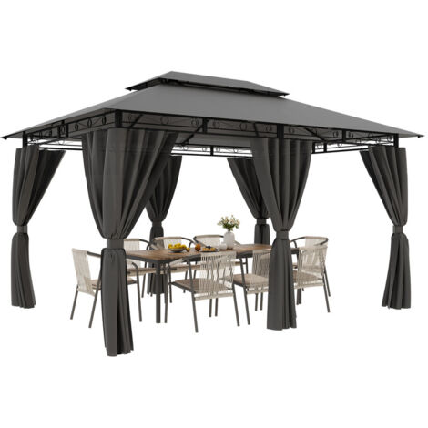 Devoko – Gloriette à double toit 3x4m – Pavillon étanche Pop-Up avec éclairage – Côtés en filet pour circulation d'air – Protection solaire SPF 50+