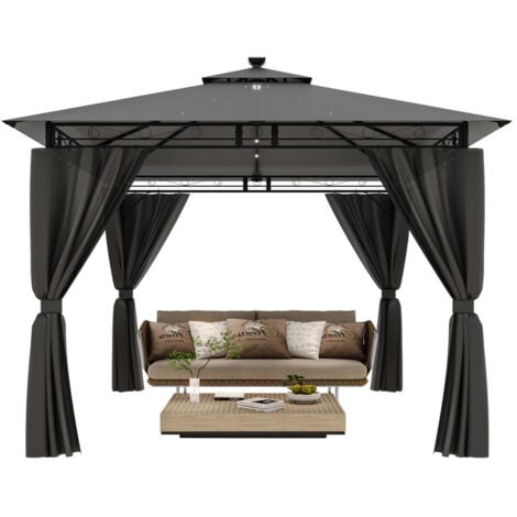 Devoko Gloriette à double toit avec éclairage , 3 x 3m Pavillon étanche Pop-Up Pavillon dejardin Festival Protection solaire, Gris foncé