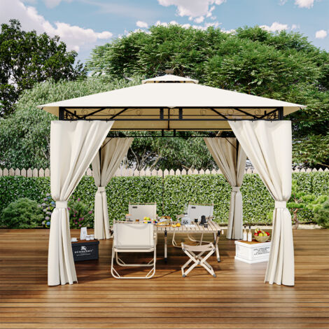 Devoko – Gloriette double toit 3 x 3m – Pavillon étanche Pop-Up avec éclairage – Protection UV50+ – Inclus : 8 piquets et haubans