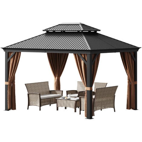DEVOKO Grand gazebo en aluminium 3,65 x 4,85 mètres, pavillon de jardin, auvent pour banquet, imperméable et résistant aux UV, toit à double couche