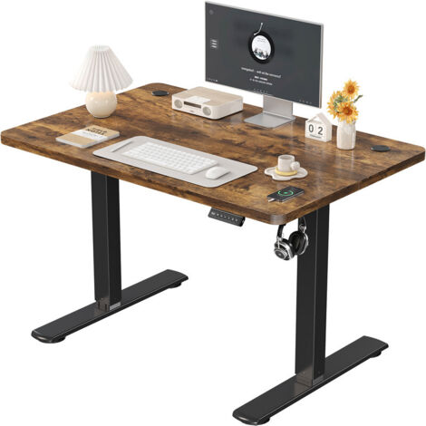 DEVOKO Höhenverstellbarer Stehtisch, 100 x 60 cm, Stehtisch, Schreibtisch mit Splice Board, Schwarzer Rahmen/Rostbraune Platte