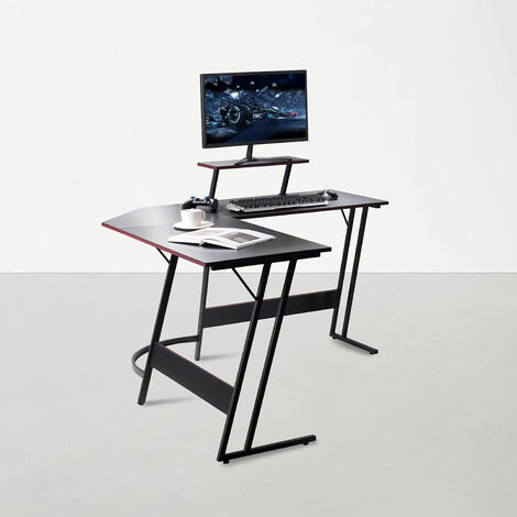 Devoko L-förmiger Computertisch Großer Heimbüro-Schreibtisch Eckschreibtisch Geflammt