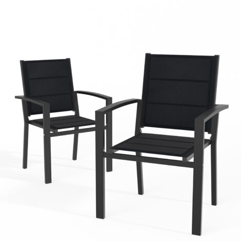 Devoko – Lot de 2 chaises de jardin en aluminium – Empilables et pliables – Capacité de charge 120 kg – Résistantes aux intempéries – Gris foncé
