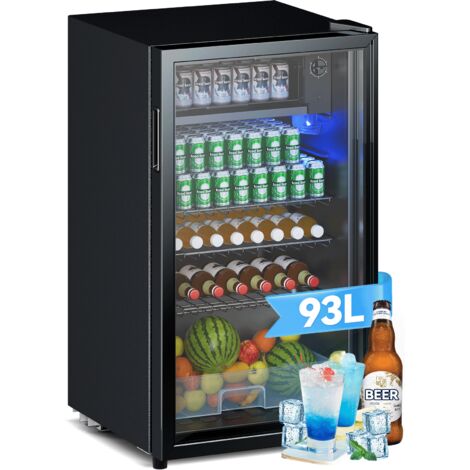Devoko – Mini réfrigérateur 93L – Double porte en verre – Étagères réglables – Silencieux 42dB – Éclairage LED – Pour boissons et vin