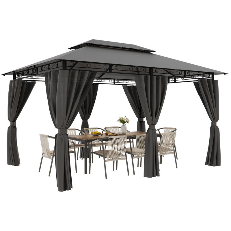 Pavillon étanche Pop-Up Pavillon dejardin Festival Protection solaire,ProtectionUV 50+,gazebo à double toit imperméableavec éclairage LED,3x4m,Gris