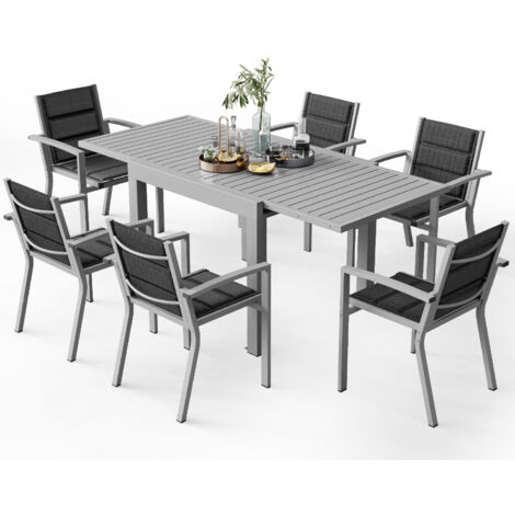Devoko – Table de jardin extensible aluminium 81-163 cm – Pour 4 à 6 personnes – Facile à entretenir – Design moderne gris clair