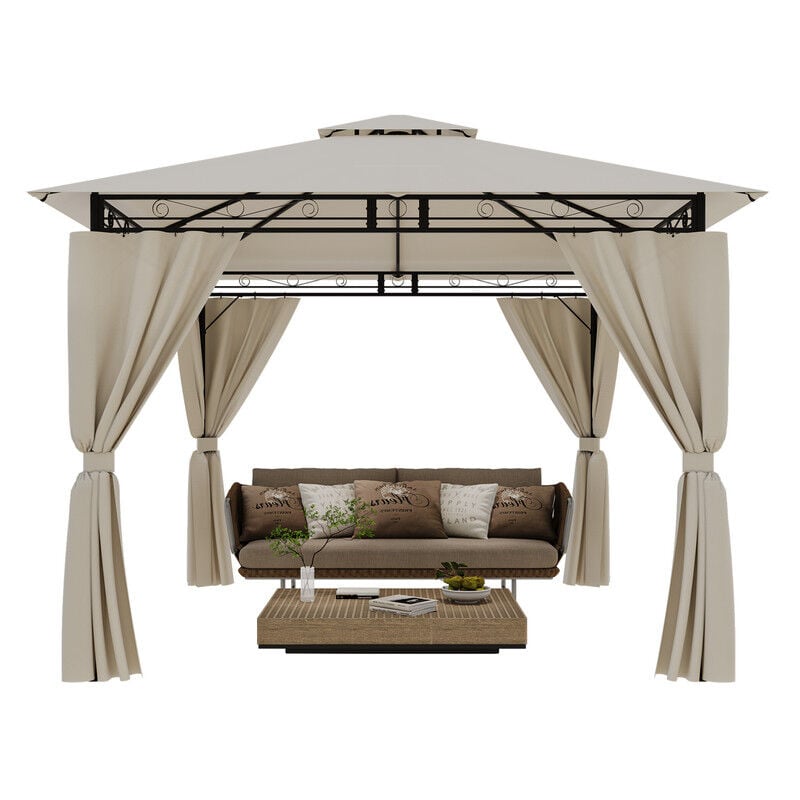 Devoko - Tonnelle de Jardin Pop Up étanche, Protection Solaire festive, Protection uv 50+, Tonnelle de Toit étanche à Double Toit, 3x3 mètres, Beige