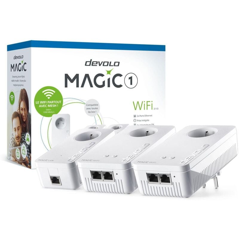 Devolo - Magic 1 WiFi - Multiroom Kit - Pack de 3 adaptateurs cpl 1200 Mbps et Wi-Fi AC1200 dual-band (AC867 + N300) mesh avec ports Fast Ethernet