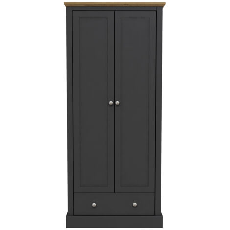 Devon 2 Door Wardrobe - Particle Board - L56 x W79.7 x H181.5 cm - Charcoal