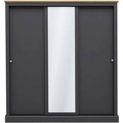 Devon 3 Door Sliding Wardrobe - Particle Board - L59 x W176 x H182 cm - Charcoal