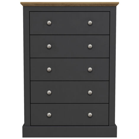 Devon 5 Drawer Chest - Particle Board - L39.5 x W79 x H111.9 cm - Charcoal