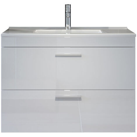 Devon Armoire basse avec lavabo, 2 tiroirs, blanc, blanc brillant.
