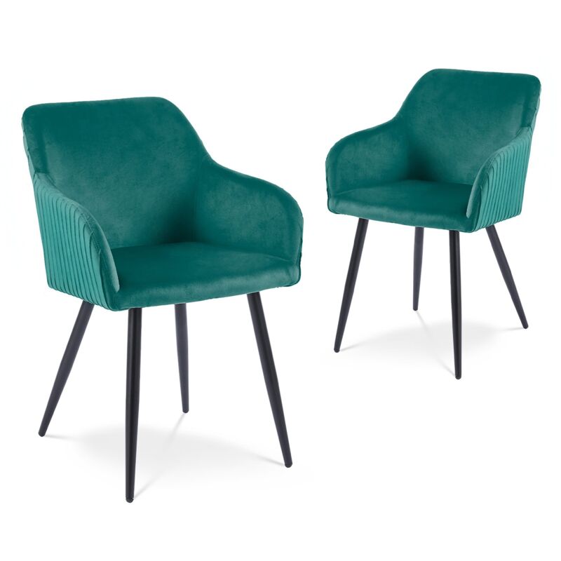 Deco In Paris - devor - Lot de 2 chaises en velours vert pieds en métal noir devor