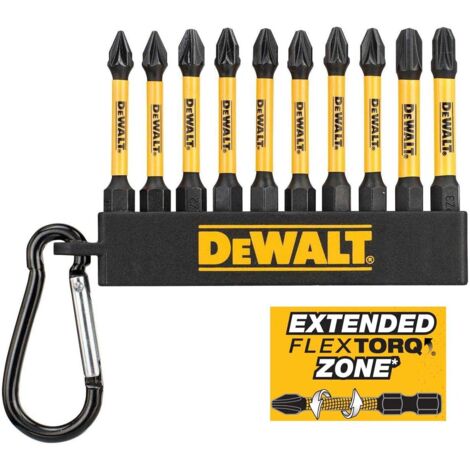 Dewalt 10 Piece FLEXTORQ Screwdriver High Impact Rated Bit Set 57mm PZ2 Key Ring