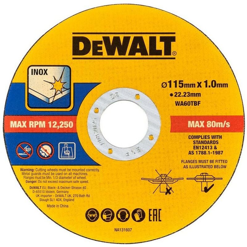 115mm 4.5 1mm Thin inox Metal Cutting Disc 22mm Bore Flat Disc - Single - Dewalt