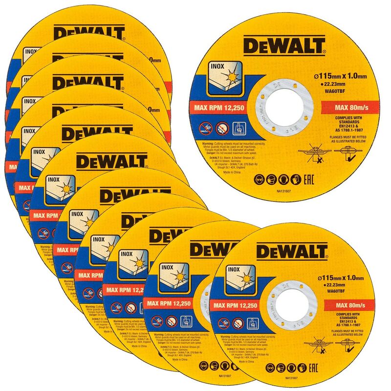 Dewalt - 115mm 4.5'' 1mm Thin inox Metal Cutting Disc 22mm Bore Flat Disc x 12