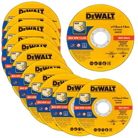 Dewalt 115mm 4.5"" 1mm Thin INOX Metal Cutting Disc 22mm Bore Flat Disc X 12