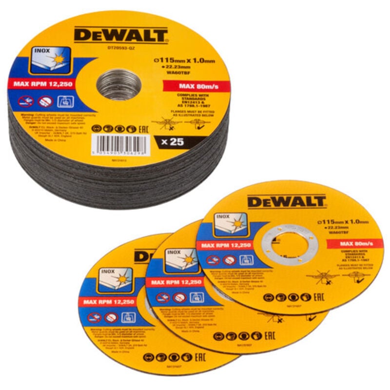 DT20593 High Performance Thin Metal Cutting Discs - 115mm x 22.23mm x 1.0mm - Pack of 25 - Dewalt