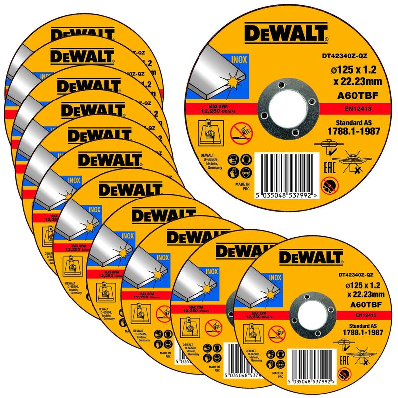 125mm 4.5' 1.2mm Thin INOX Metal Cutting Disc 22mm Bore Flat Disc x 12 - Dewalt