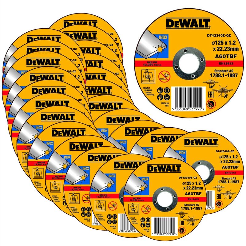 125mm 4.5' 1.2mm Thin INOX Metal Cutting Disc 22mm Bore Flat Disc x 24 - Dewalt