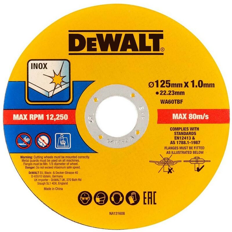 Dewalt - 125mm 5.5'' 1mm Thin inox Metal Cutting Disc 22mm Bore Flat Disc - Single